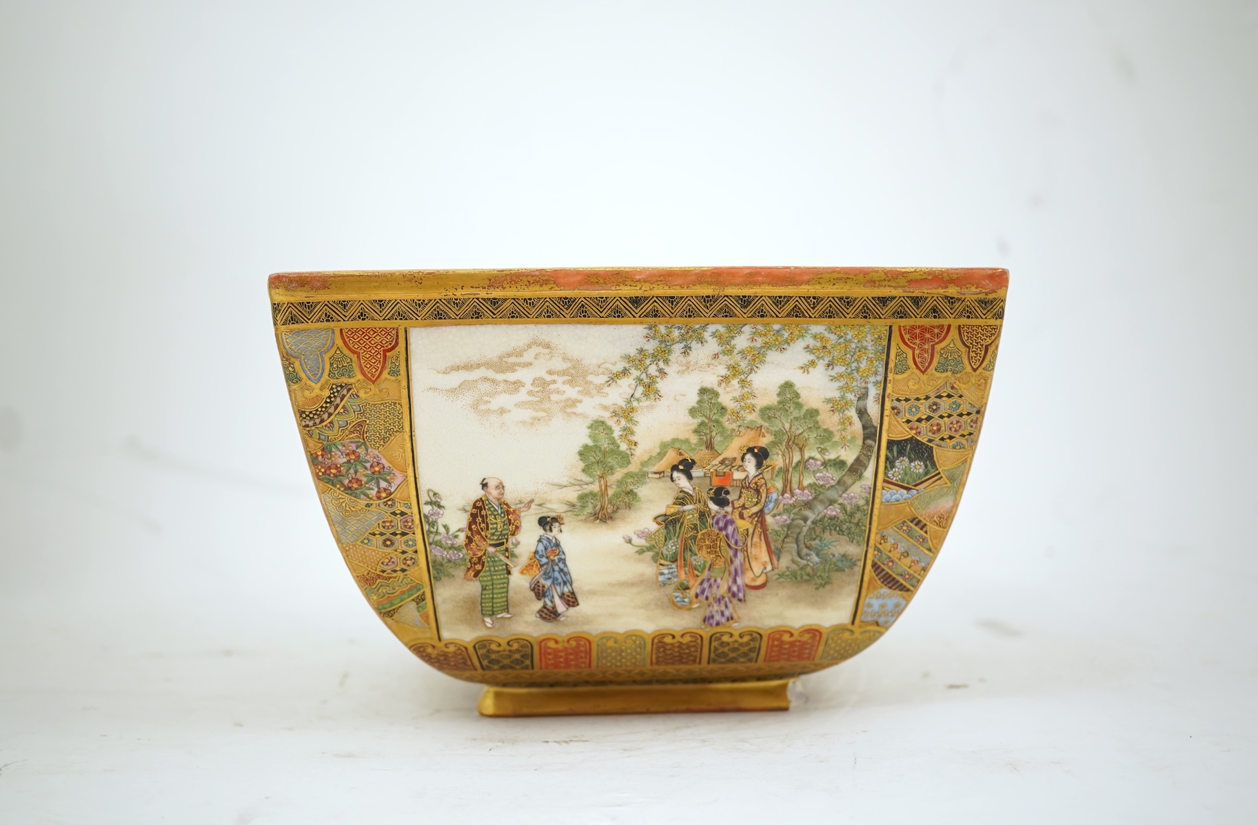 A Japanese Satsuma square bowl, signed Ryozan, Meiji period